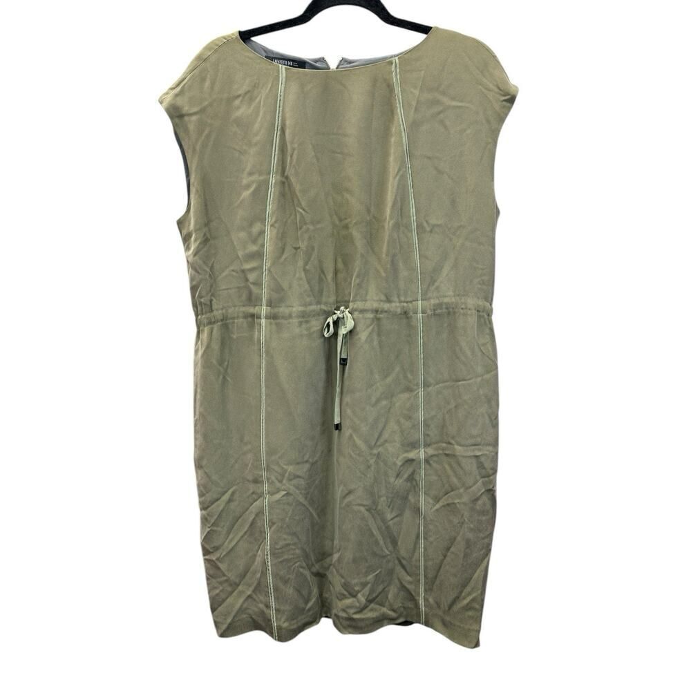Lafayette 148 Silk Drawstring Waist Dress Petite XL Green Shift Minimalist - Picture 4 of 15